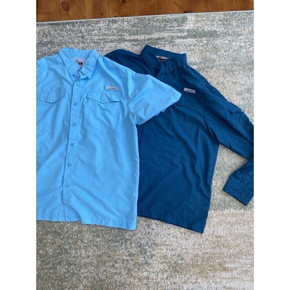 Habit Shirt SET (2) Mens Blue XL Short & Long Sleeve Button Up Pocket Breathable - Picture 1 of 15